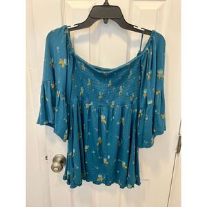 Free People Tunic Off the Shoulder Top Flare Sleeve Womens XS